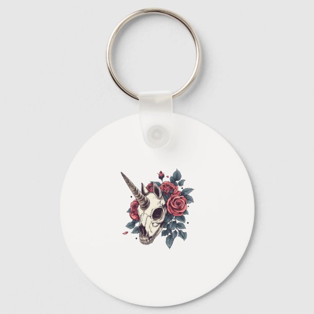 Floral Skull Unicorn (1) Key Ring (Front)