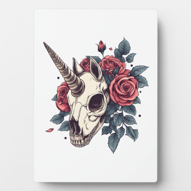 Floral Skull Unicorn (1) Plaque (Front)