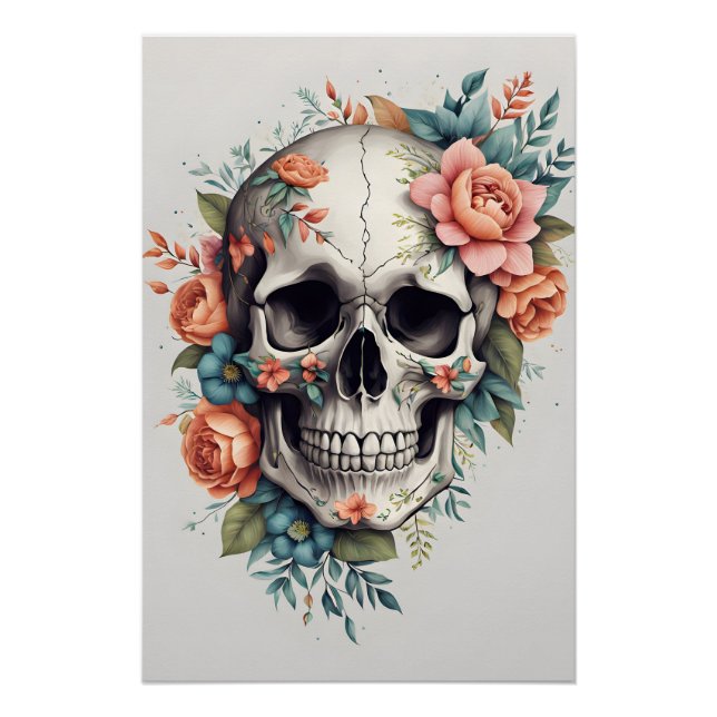 Floral Skull Unique Artwork Poster (Front)