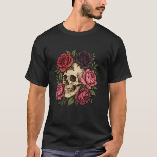 Floral Skull Vintage Gothic Skull with Boho Roses T-Shirt