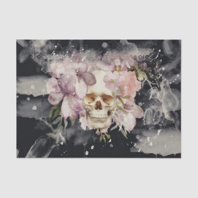 Floral Skull Watercolor Decoupage Tissue Paper (Front)