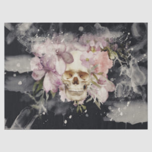Floral Skull Watercolor Decoupage Tissue Paper