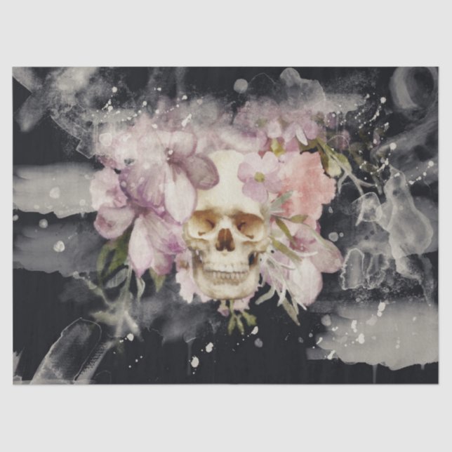 Floral Skull Watercolor Decoupage Tissue Paper (Front)