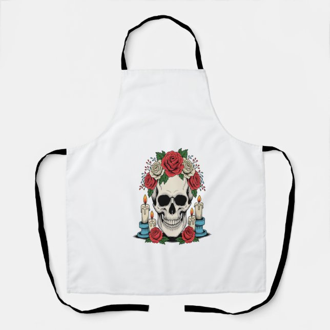 Floral Skull with Candles Halloween Apron (Front)