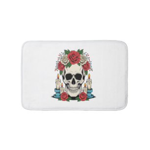 Floral Skull with Candles Halloween Bath Mat