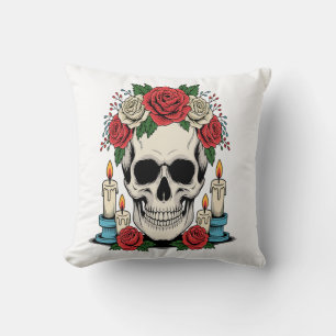 Floral Skull with Candles Halloween Cushion