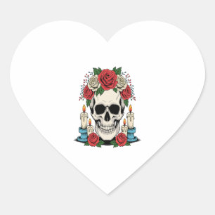 Floral Skull with Candles Halloween Heart Sticker