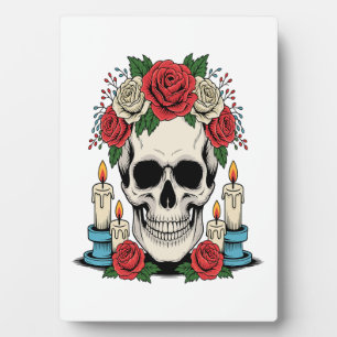 Floral Skull with Candles Halloween Plaque