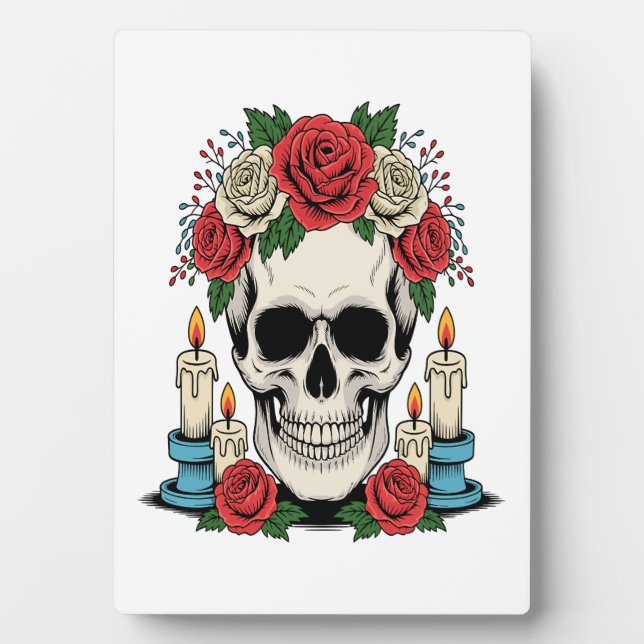 Floral Skull with Candles Halloween Plaque (Front)