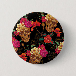 floral Skulls 6 Cm Round Badge