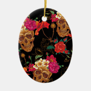 floral Skulls Ceramic Tree Decoration