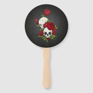Floral Skulls Dia de los Muertos   Hand Fan
