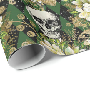 Floral & Skulls Gothic Grunge Christmas Pattern Wrapping Paper