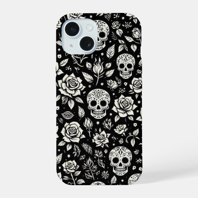Floral Skulls iPhone 15 Case (Back)