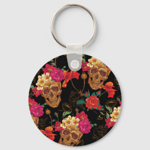 floral Skulls Key Ring