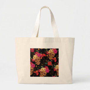 floral Skulls Large Tote Bag