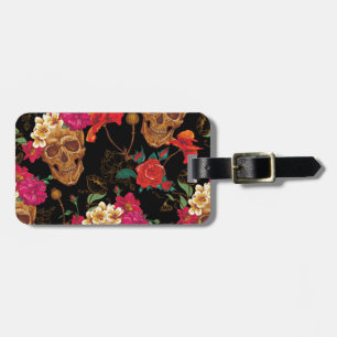 floral Skulls Luggage Tag