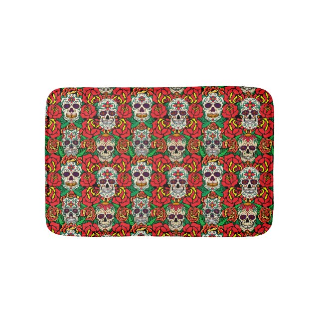 Floral Skulls Pattern Bath Mat (Front)