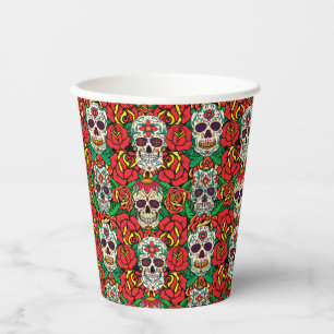 Floral Skulls Pattern Paper Cups