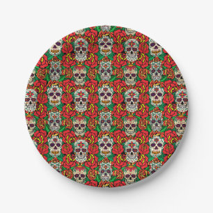 Floral Skulls Pattern Paper Plate