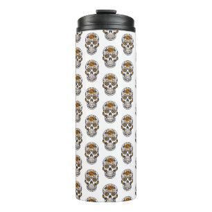 Floral Skulls Pattern Thermal Tumbler