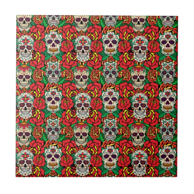 Floral Skulls Pattern Tile (Front)