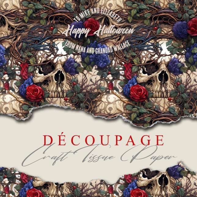 Floral Skulls Roses Blue Flowers Gothic Tissue Paper (Creator Uploaded)