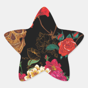 floral Skulls Star Sticker