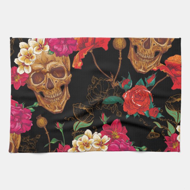floral Skulls Tea Towel (Horizontal)