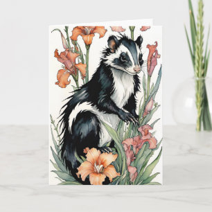 Floral Skunk Fumes Skunky Art Skunks Flowers       Card