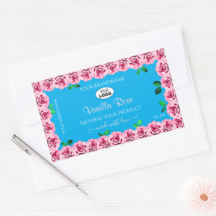Floral Sky Blue Product Labels Pink Roses Add Logo