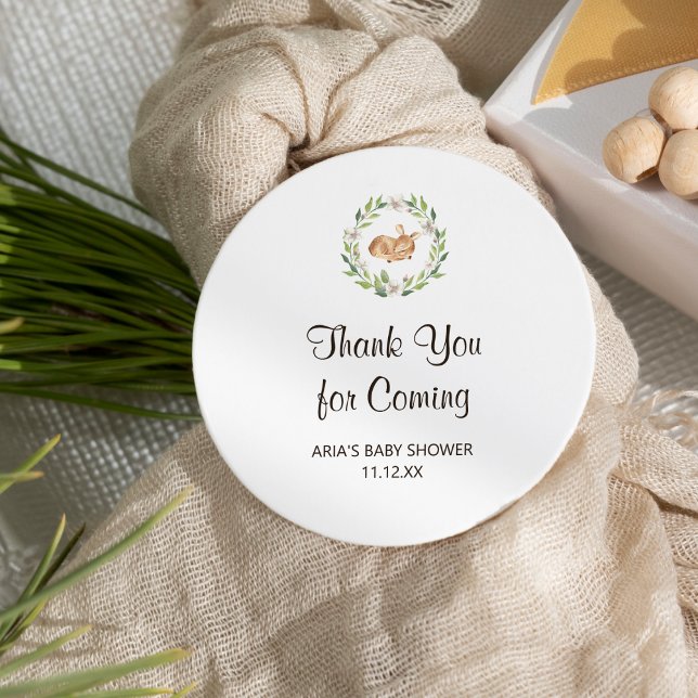 Floral Sleeping Deer Baby Shower Favour Classic Round Sticker (Creator Uploaded)