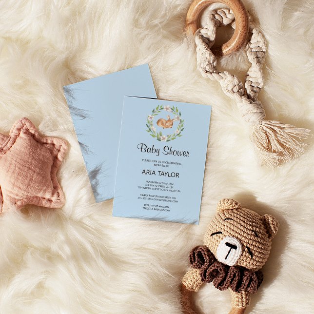 Floral Sleeping Deer Boy Baby Shower Invitation (Creator Uploaded)