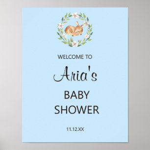 Floral Sleeping Deer Boy Shower Welcome Sign