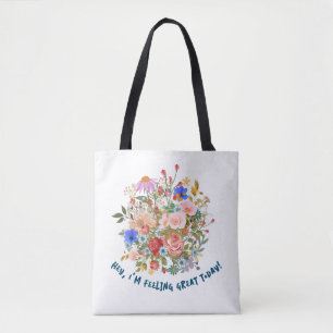 Floral & Slogan Graphic Tote Bag