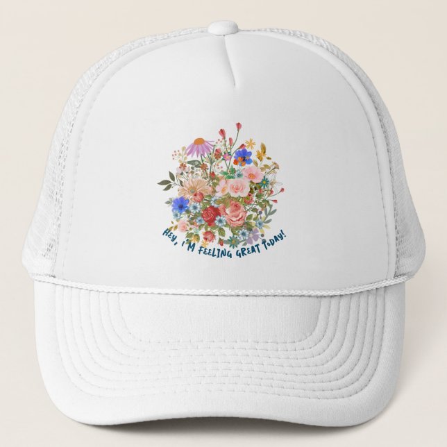 Floral & Slogan Graphic Trucker Hat (Front)
