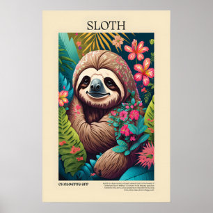 Floral Sloth Art Print Playful Wildlife Poster