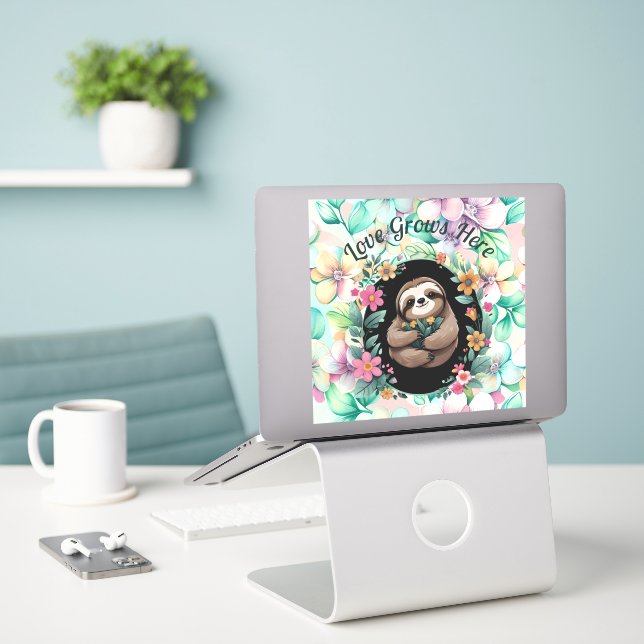 Floral Sloth Love Grows Here (Laptop On Desk)