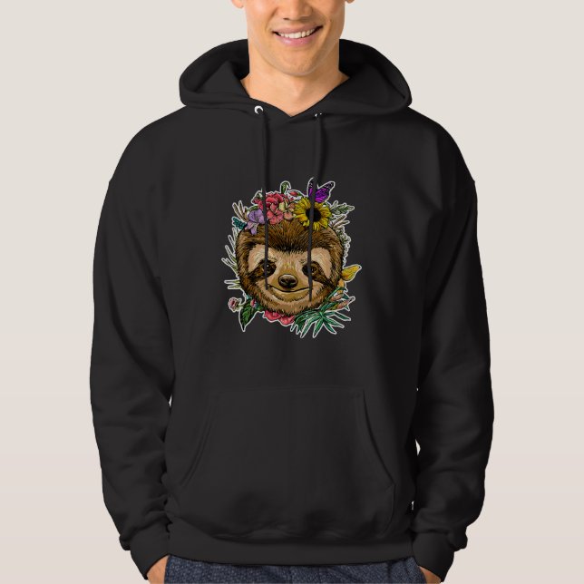 Floral Sloth Spring Nature Hoodie (Front)