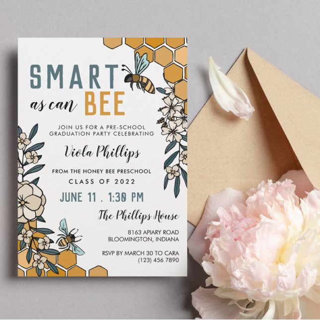 Floral Smart As Can Bee Preschool Graduation Invitation (Creator Uploaded)