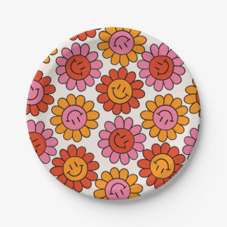 Floral Smile 70s Girly Vintage Pattern Hippie Paper Plate