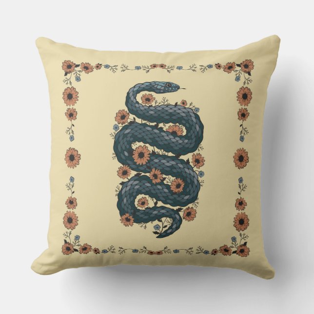 Floral snake (blue) cushion (Front)
