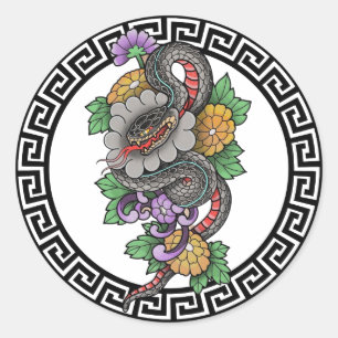 Floral snake classic round sticker