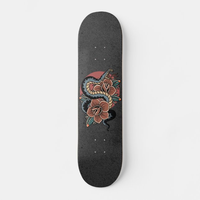Floral Snake Mystic Grunge Illustration Esoteric  Skateboard (Front)