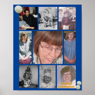 Floral Snowballs Loving Memory 9 Photo Memorial Poster