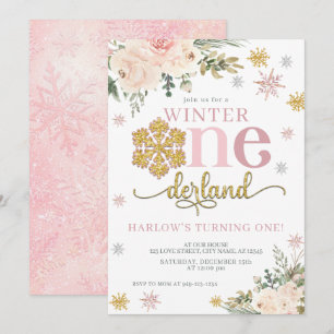 Floral Snowflake ONEderland 1st Birthday  Invitation