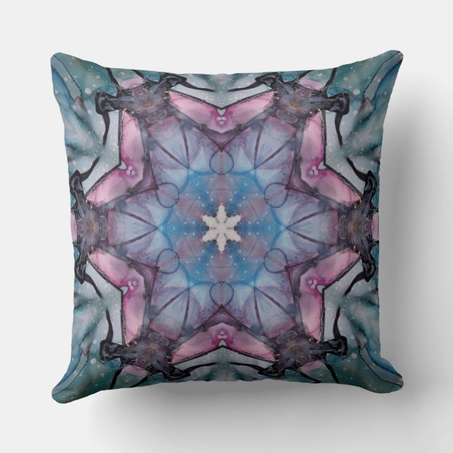 Floral Snowflake Pink Blue Green  Cushion (Back)