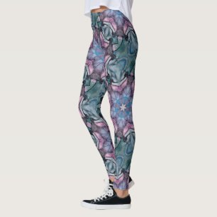 Floral Snowflake Pink Blue Green   Leggings