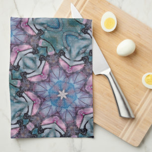 Floral Snowflake Pink Blue Green Tea Towel