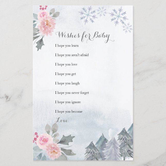 Floral Snowflakes Winter Wishes for Baby Card (Front)